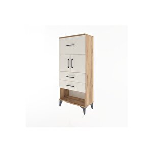 Arges Dolap Tek Raflı 3 Çekmeceli 2 Kapaklı 60x30x134 Çam-aytaşı