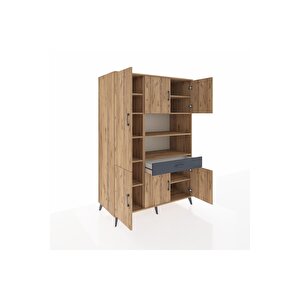 Kronos Dolap 10 Raflı Tek Çekmeceli 6 Kapaklı 132x59x195 Çam-çam/antrasit