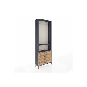 Arges Dolap 2 Raflı 4 Çekmeceli Tek Askılı 88x30x243 Antrasit-çam