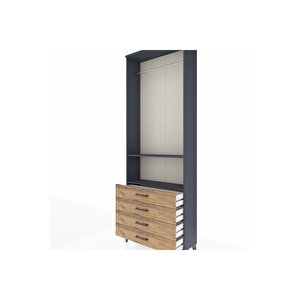 Arges Dolap 2 Raflı 4 Çekmeceli Tek Askılı 88x30x243 Antrasit-çam