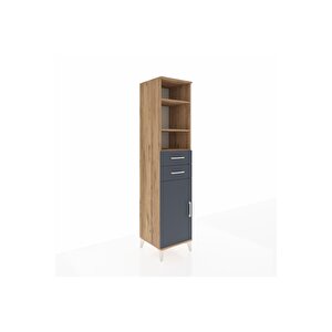 Hyperion Dolap 4 Raflı 2 Çekmeceli Tek Kapaklı 44x44x195 Çam-antrasit