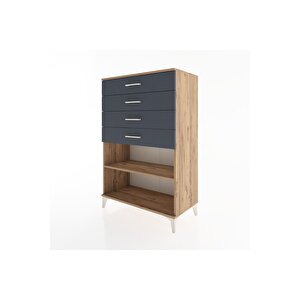 Hyperion Dolap Tek Raflı 4 Çekmeceli 88x44x134 Çam-antrasit