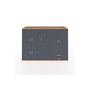 Kronos Dolap 12 Raflı 2 Çekmeceli 7 Kapaklı 220x59x163 Çam-antrasit