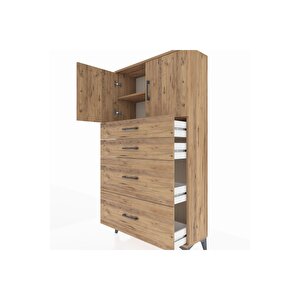 Arges Dolap 2 Raflı 4 Çekmeceli 2 Kapaklı 88x30x163 Çam-çam