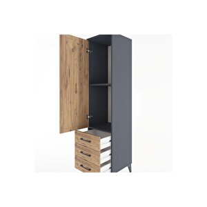 Hyperion Dolap 2 Raflı 3 Çekmeceli Tek Kapaklı 44x44x182 Antrasit-çam