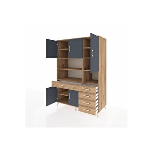 Kronos Dolap 9 Raflı 5 Çekmeceli 5 Kapaklı 132x59x195 Çam-antrasit/çam