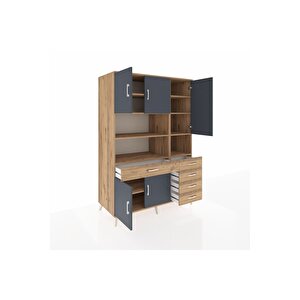 Kronos Dolap 9 Raflı 5 Çekmeceli 5 Kapaklı 132x59x195 Çam-antrasit/çam