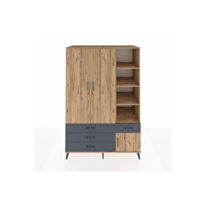 Kronos Dolap 5 Raflı 4 Çekmeceli Tek Askılı 132x59x195 Çam-çam/antrasit