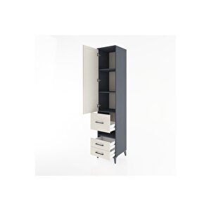 Hyperion Dolap 4 Raflı 3 Çekmeceli Tek Kapaklı 44x44x221 Antrasit-aytaşı