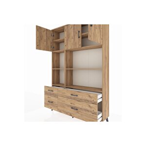 Arges Gardrop 8 Raflı 4 Çekmeceli 3 Kapaklı 132x30x195 Çam-çam