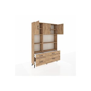 Arges Gardrop 8 Raflı 4 Çekmeceli 3 Kapaklı 132x30x195 Çam-çam