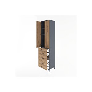 Hyperion Dolap 4 Raflı 5 Çekmeceli 2 Kapaklı 60x44x243 Antrasit-çam