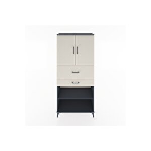 Hyperion Dolap 4 Raflı 2 Çekmeceli 2 Kapaklı 88x44x195 Antrasit-aytaşı