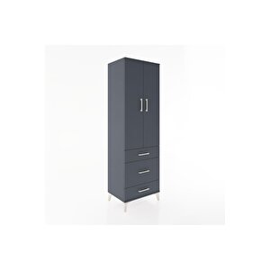 Hyperion Dolap 2 Raflı 3 Çekmeceli Tek Askılı 60x44x195 Antrasit-antrasit