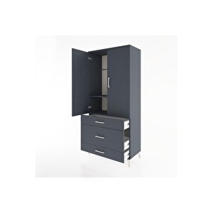 Hyperion Dolap 2 Raflı 3 Çekmeceli Tek Askılı 88x44x195 Antrasit-antrasit