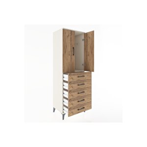 Hyperion Dolap Tek Raflı 5 Çekmeceli Tek Askılı 60x44x182 Aytaşı-çam