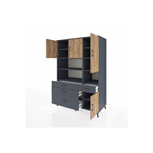 Kronos Dolap 9 Raflı 4 Çekmeceli 4 Kapaklı 132x59x195 Antrasit-çam/antrasit