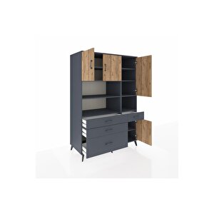 Kronos Dolap 9 Raflı 4 Çekmeceli 4 Kapaklı 132x59x195 Antrasit-çam/antrasit