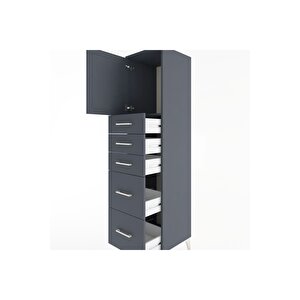 Hyperion Dolap Tek Raflı 5 Çekmeceli Tek Kapaklı 44x44x182 Antrasit-antrasit