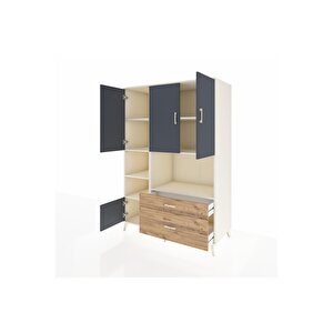 Kronos Dolap 7 Raflı 2 Çekmeceli 5 Kapaklı 132x59x195 Aytaşı-antrasit/çam