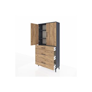 Arges Dolap 3 Raflı 3 Çekmeceli 2 Kapaklı 88x30x182 Antrasit-çam