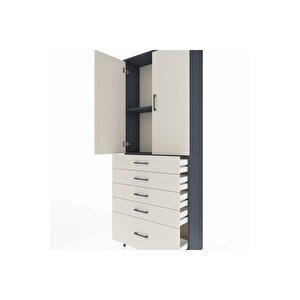 Arges Dolap 2 Raflı 5 Çekmeceli 2 Kapaklı 88x30x221 Antrasit-aytaşı