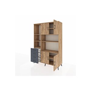 Hyperion Dolap 8 Raflı 4 Çekmeceli 4 Kapaklı 132x44x195 Çam-çam/antrasit