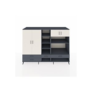 Kronos Dolap 12 Raflı 4 Çekmeceli 4 Kapaklı 220x59x163 Antrasit-aytaşı/antrasit