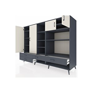 Kronos Dolap 12 Raflı 4 Çekmeceli 4 Kapaklı 220x59x163 Antrasit-aytaşı/antrasit