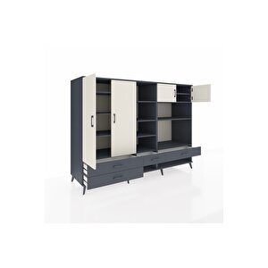 Kronos Dolap 12 Raflı 4 Çekmeceli 4 Kapaklı 220x59x163 Antrasit-aytaşı/antrasit