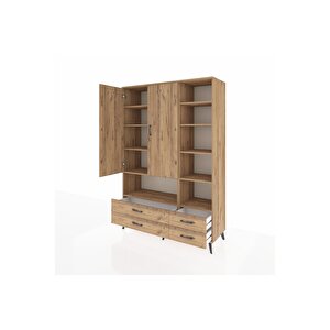 Hyperion Gardrop 10 Raflı 4 Çekmeceli 2 Kapaklı 132x44x195 Çam-çam