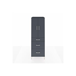 Kronos Dolap 2 Raflı 3 Çekmeceli 2 Kapaklı 60x59x182 Antrasit-antrasit