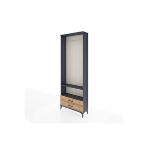Arges Dolap 2 Raflı 2 Çekmeceli Tek Askılı 88x30x243 Antrasit-çam