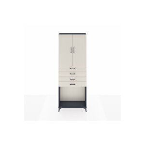 Arges Dolap 3 Raflı 4 Çekmeceli 2 Kapaklı 88x30x243 Antrasit-aytaşı