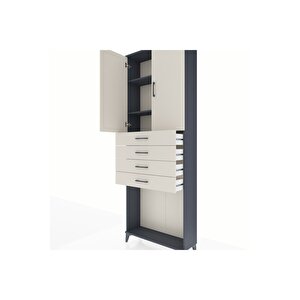 Arges Dolap 3 Raflı 4 Çekmeceli 2 Kapaklı 88x30x243 Antrasit-aytaşı