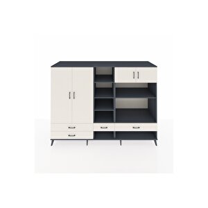 Kronos Dolap 12 Raflı 4 Çekmeceli 4 Kapaklı 220x59x163 Antrasit-aytaşı