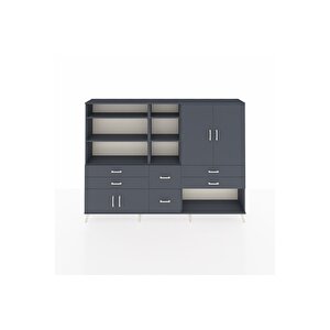 Arges Dolap 10 Raflı 6 Çekmeceli 4 Kapaklı 220x30x163 Antrasit-antrasit