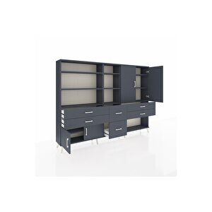 Arges Dolap 10 Raflı 6 Çekmeceli 4 Kapaklı 220x30x163 Antrasit-antrasit