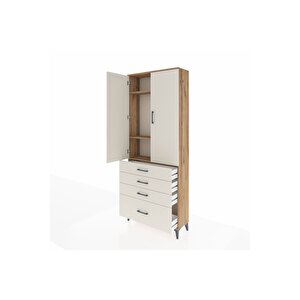 Arges Dolap 3 Raflı 4 Çekmeceli 2 Kapaklı 88x30x221 Çam-aytaşı