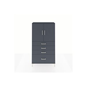 Arges Dolap 2 Raflı 4 Çekmeceli 2 Kapaklı 88x30x163 Antrasit-antrasit