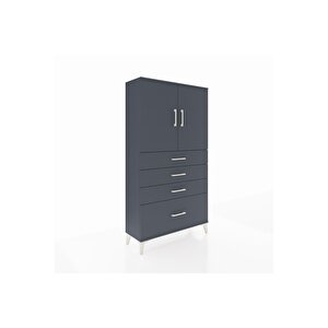 Arges Dolap 2 Raflı 4 Çekmeceli 2 Kapaklı 88x30x163 Antrasit-antrasit