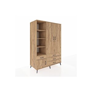 Kronos Dolap 5 Raflı 4 Çekmeceli Tek Askılı 132x59x195 Çam-çam/çam