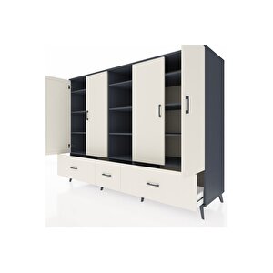 Kronos Dolap 12 Raflı 3 Çekmeceli 4 Kapaklı 220x59x163 Antrasit-aytaşı