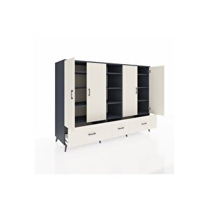 Kronos Dolap 12 Raflı 3 Çekmeceli 4 Kapaklı 220x59x163 Antrasit-aytaşı