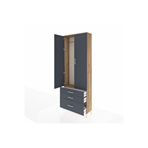 Arges Dolap Tek Raflı 3 Çekmeceli Tek Askılı 88x30x243 Çam-antrasit