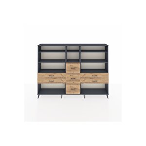 Arges Dolap 8 Raflı 7 Çekmeceli  220x30x163 Antrasit-antrasit/çam