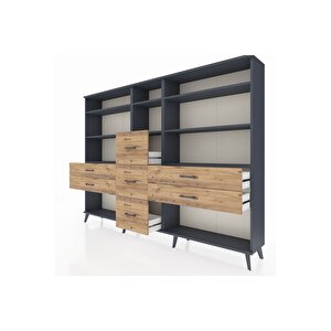 Arges Dolap 8 Raflı 7 Çekmeceli  220x30x163 Antrasit-antrasit/çam