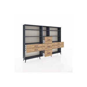 Arges Dolap 8 Raflı 7 Çekmeceli  220x30x163 Antrasit-antrasit/çam