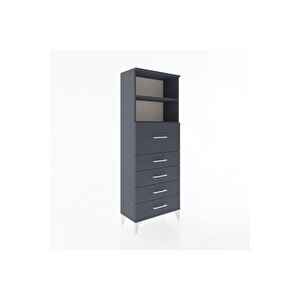 Arges Dolap 2 Raflı 5 Çekmeceli 60x30x163 Antrasit-antrasit