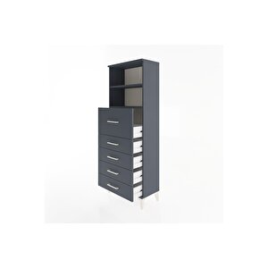 Arges Dolap 2 Raflı 5 Çekmeceli 60x30x163 Antrasit-antrasit